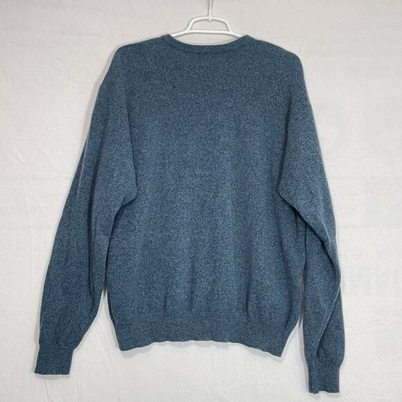Lands End Vintage V-Neck Sweater Mens Large Blue 100% Lambswool Grandpa Cottage - Picture 2 of 10